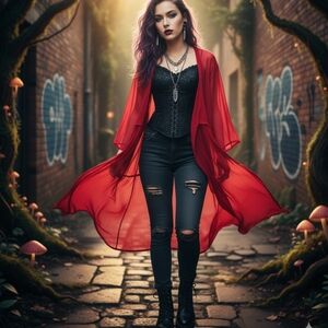 Sterling Styles Red Sheer Open Front Topper One Size Blood Red Mesh